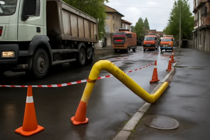 Camionul a lovit o conductă de gaze în Curtea de Argeș. Intervin pompierii