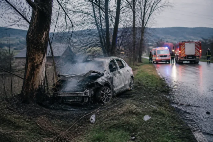 Tânăr de 21 de ani, rănit într-un accident la Bălilești. Mașina a luat foc