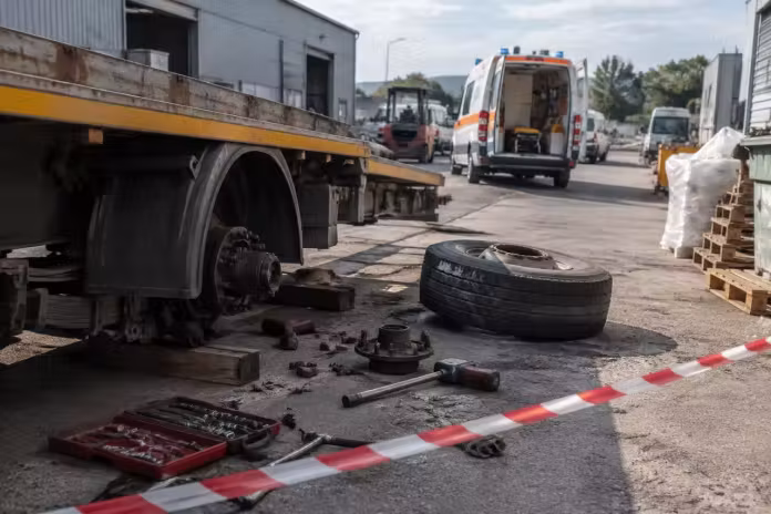 Anvelopă de remorcă explodată la Bascov